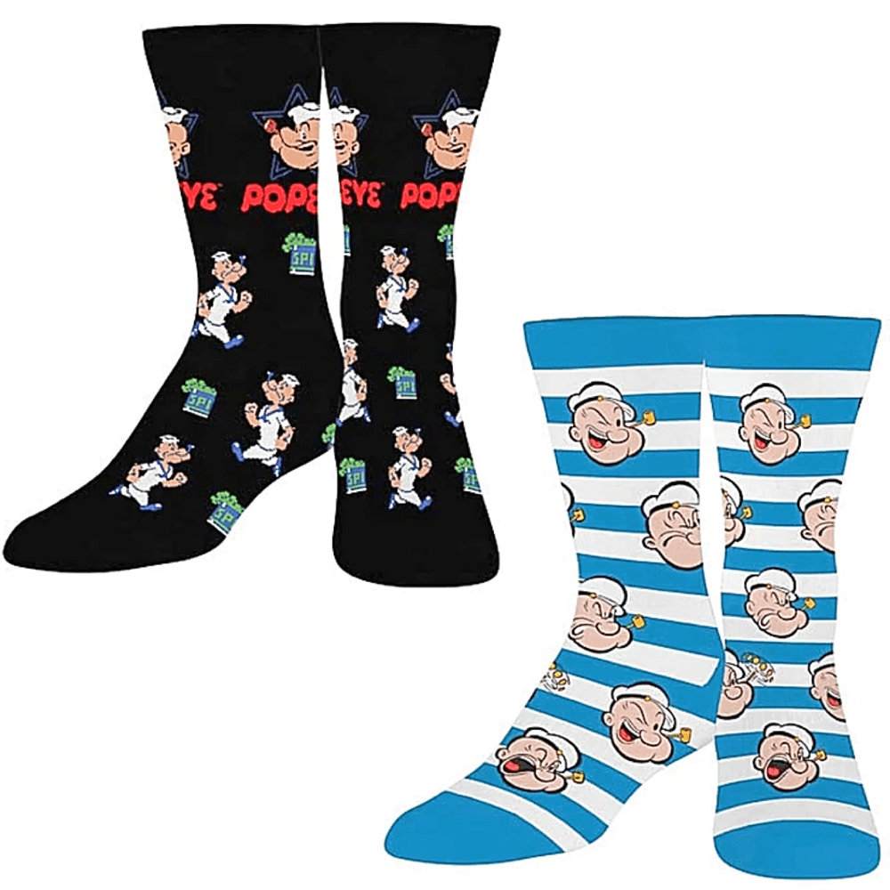 2 PAIRS POPEYE THE SAILOR MAN UNISEX LICENSED NOVELTY CREW SOCKS