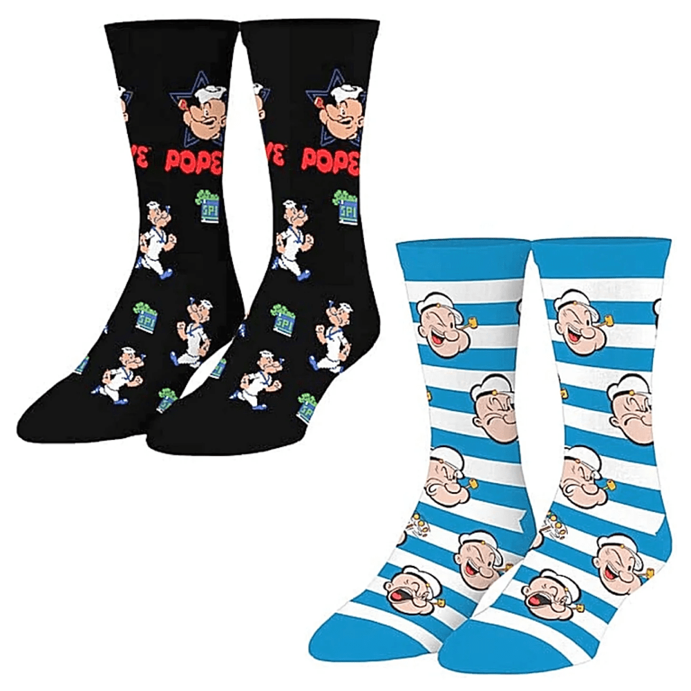 2 PAIRS POPEYE THE SAILOR MAN UNISEX LICENSED NOVELTY CREW SOCKS