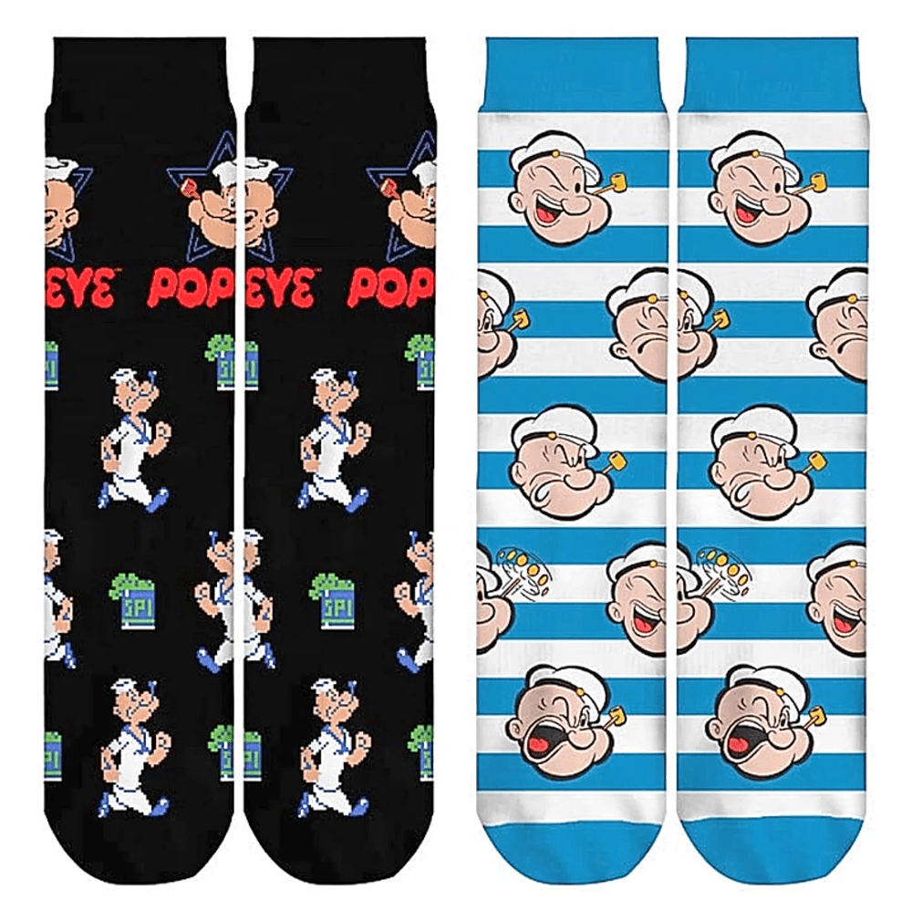 2 PAIRS POPEYE THE SAILOR MAN UNISEX LICENSED NOVELTY CREW SOCKS