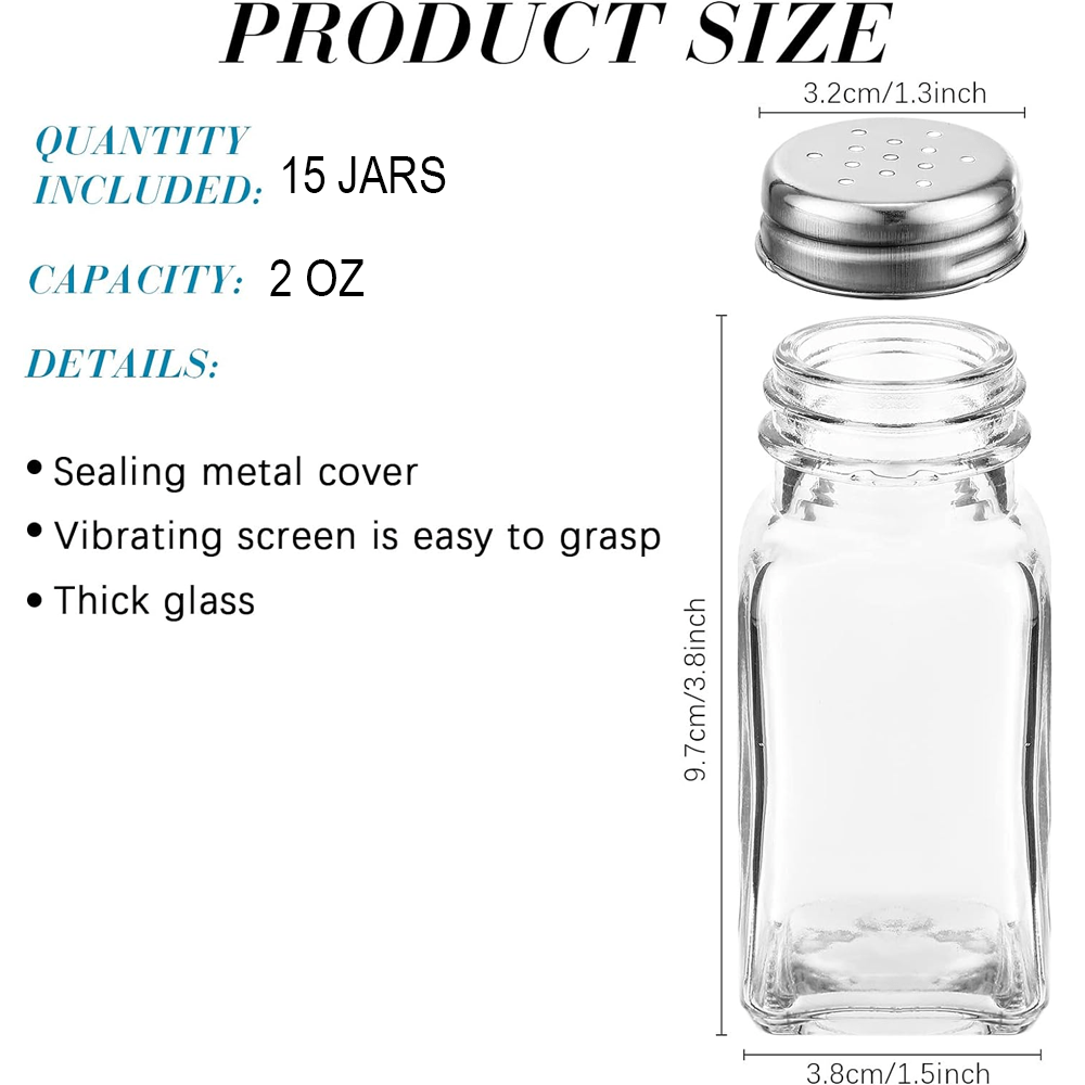 15 PIECES 2 OZ. CLEAR GLASS SQUARE SALT & PEPPER SHAKER SET