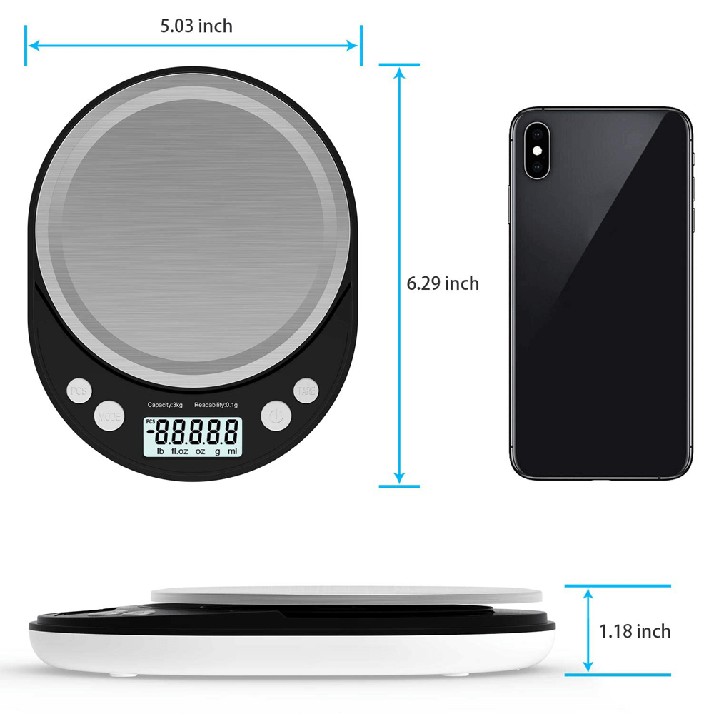 6.6 LBS ELECTRONIC KITCHEN SCALE WITH PROTECTIVE COVER & TRAY