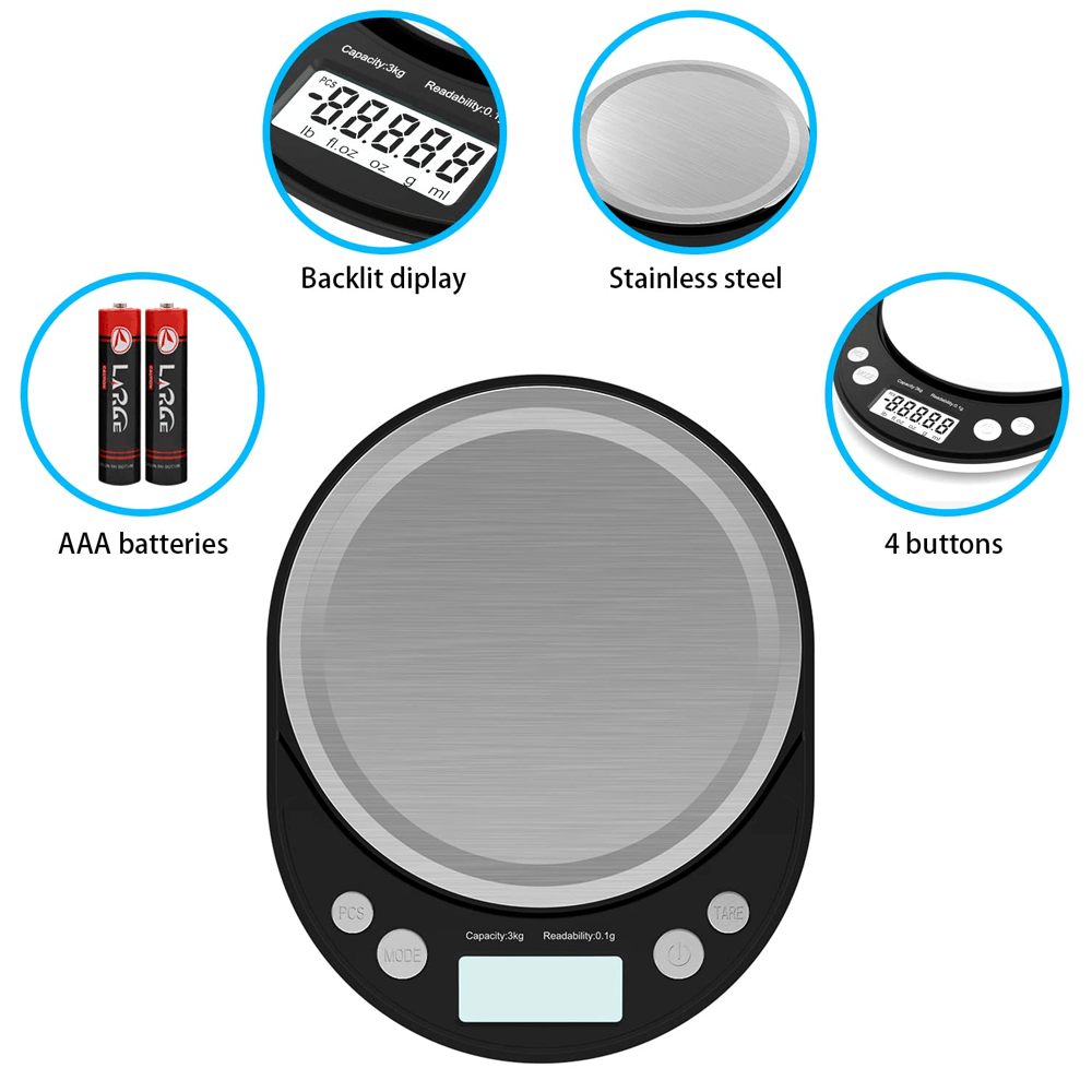 6.6 LBS ELECTRONIC KITCHEN SCALE WITH PROTECTIVE COVER & TRAY