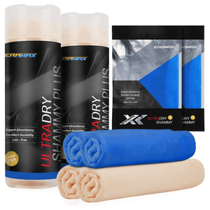 SUPER VALUE 4 PACK PROFESSIONAL PREMIUM ULTRADRY SHAMMY TOWEL (2XL AND 2 MINI CHAMOIS CLOTH)