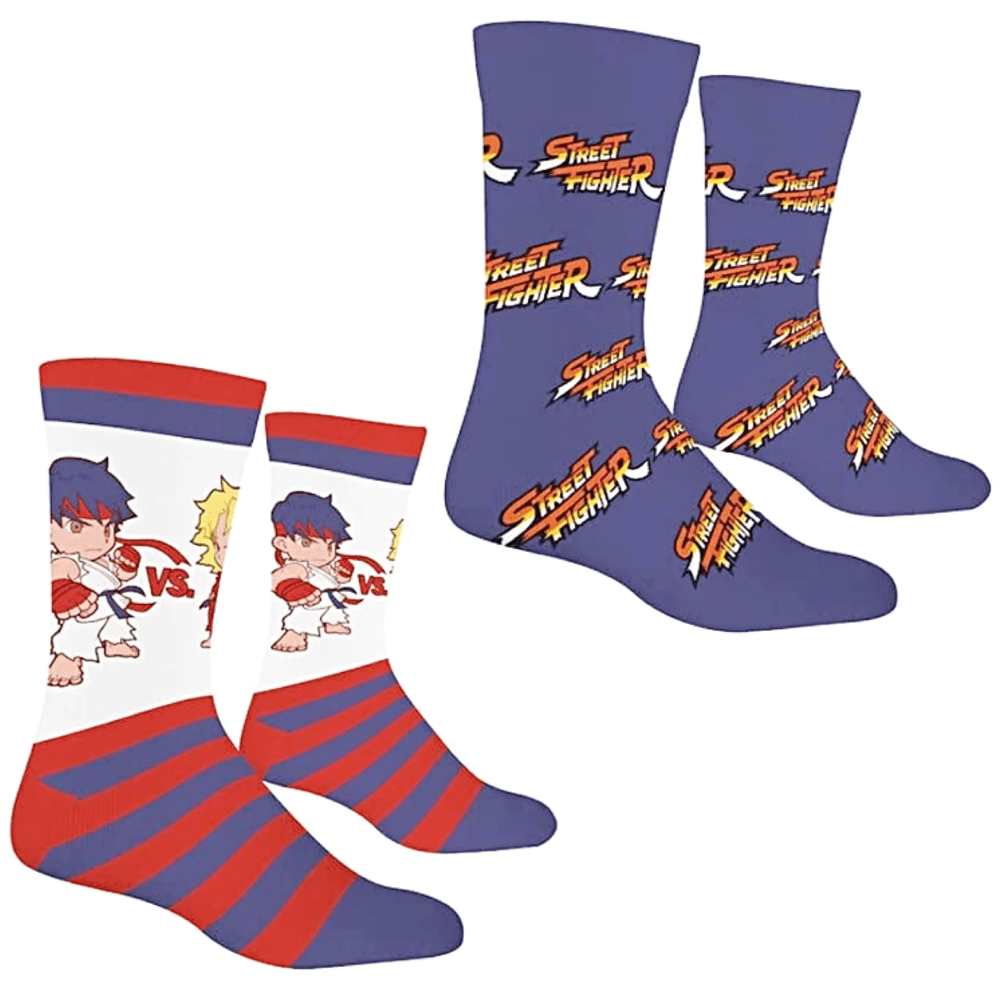 2 PAIRS UNISEX STREET FIGHTER LICENSED NOVELTY CREW SOCKS