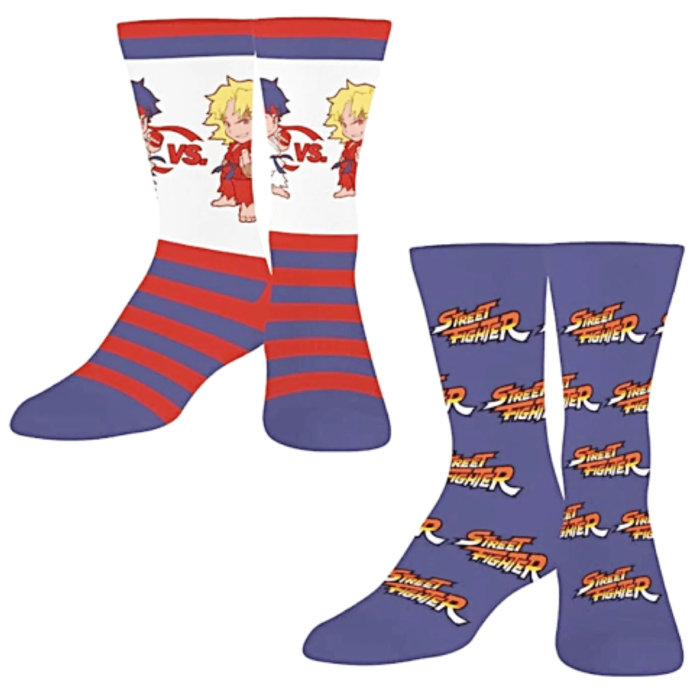 2 PAIRS UNISEX STREET FIGHTER LICENSED NOVELTY CREW SOCKS