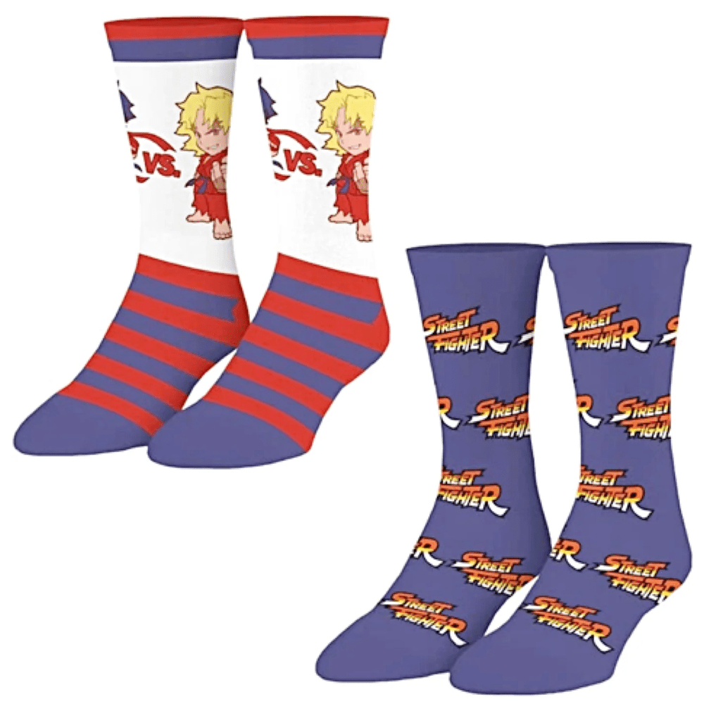2 PAIRS UNISEX STREET FIGHTER LICENSED NOVELTY CREW SOCKS