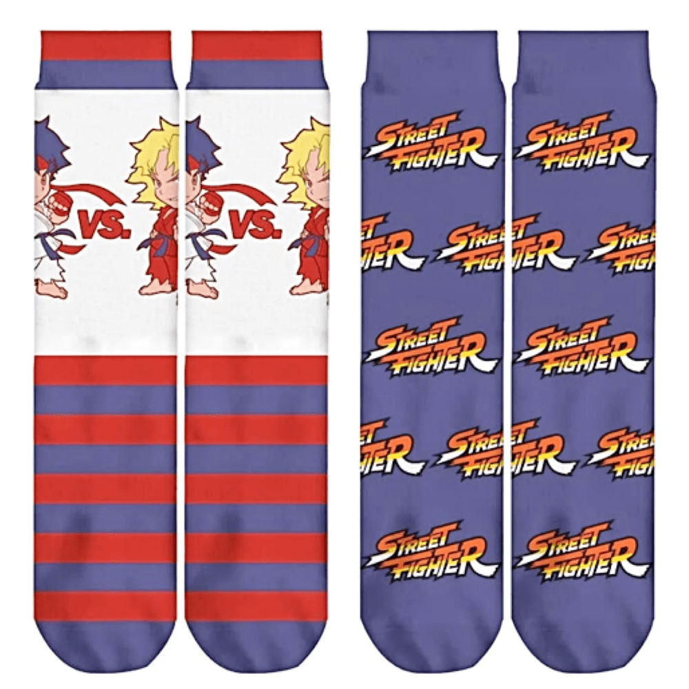 2 PAIRS UNISEX STREET FIGHTER LICENSED NOVELTY CREW SOCKS