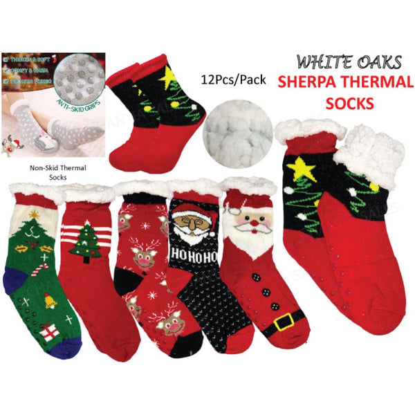 Winter Sherpa Thermal Socks Christmas Holiday Fleece Lined Cozy Warm Non-Slip Slipper Socks for Men & Women