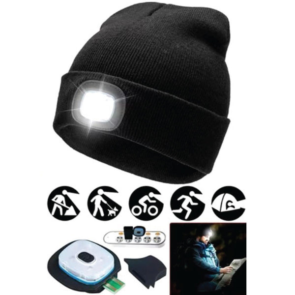 Unisex Hat with Light, USB Rechargeable Hands Free Headlamp LED Beanie