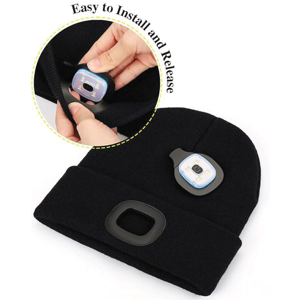 Unisex Hat with Light, USB Rechargeable Hands Free Headlamp LED Beanie