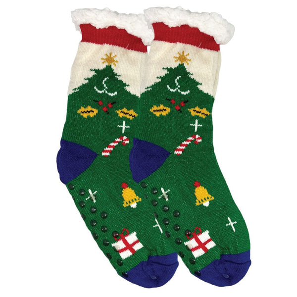 Winter Sherpa Thermal Socks Christmas Holiday Fleece Lined Cozy Warm Non-Slip Slipper Socks for Men & Women