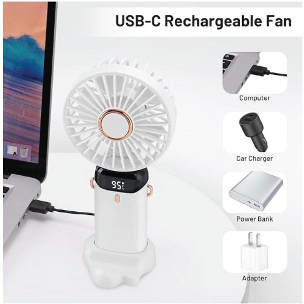 Hand Held Fan, Portable Handheld USB Rechargeable Fans with 5 Speeds, Operated Mini Fan Foldable Desk Desktop Fans