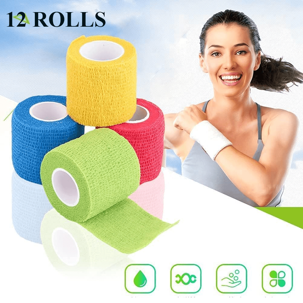 12 Rolls 5 Yards Self-Adhesive Bandage Wrap - Versatile and Convenient First Aid Solution