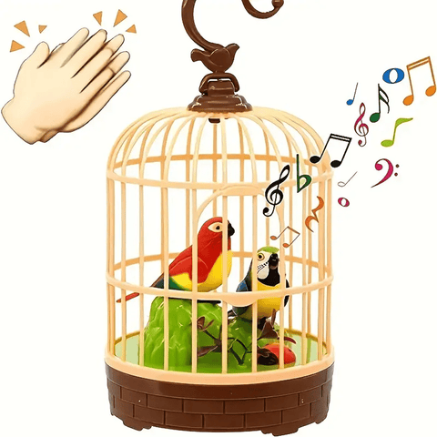 Simulated Singing Birds in Enchanting Cage - Melodic Home Decor