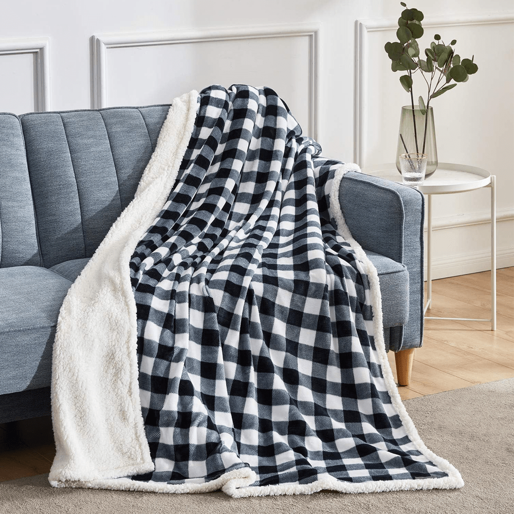 COZY PLAID FLEECE FLANNEL PLUSH MICROFIBER BLANKET 78