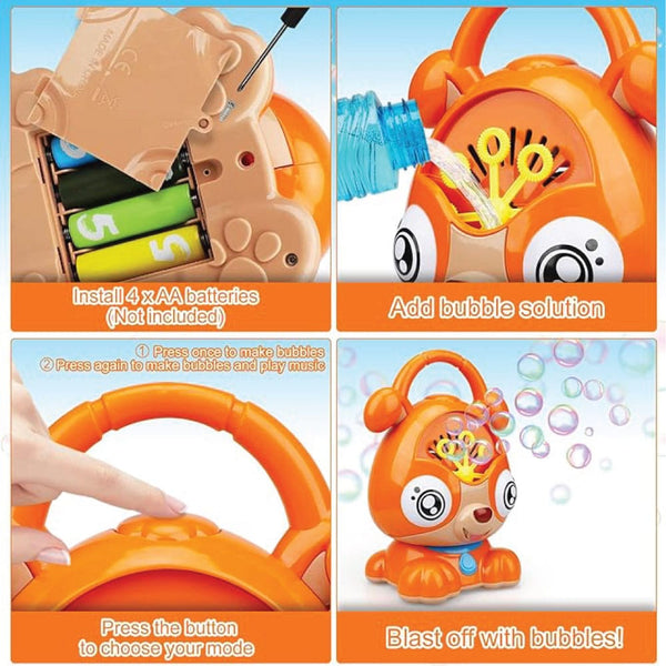 Puppy Bubble Machine for Kids Automatic Bubble Blower with Music & Lights Outdoor Toy
