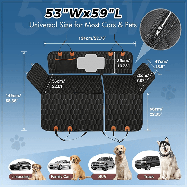 6-in-1 Dog Car Seat Cover for Back Seat, 100% Waterproof Car Hammock for Dogs