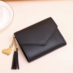 Trendy Minimalist Trifold Wallet with Heart and Tassel Pendant