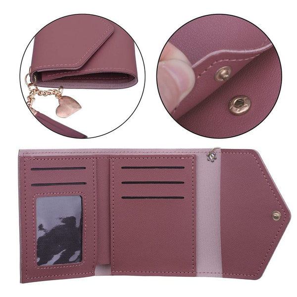 Trendy Minimalist Trifold Wallet with Heart and Tassel Pendant