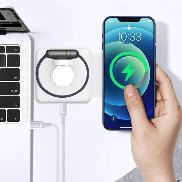 Magnetic Duo Wireless Charger, 2 in 1 Portable Foldable Power Station for Apple Watch 7/6/5/4/3/2, Multiple Device Wireless Charger for iPhone, AirPods