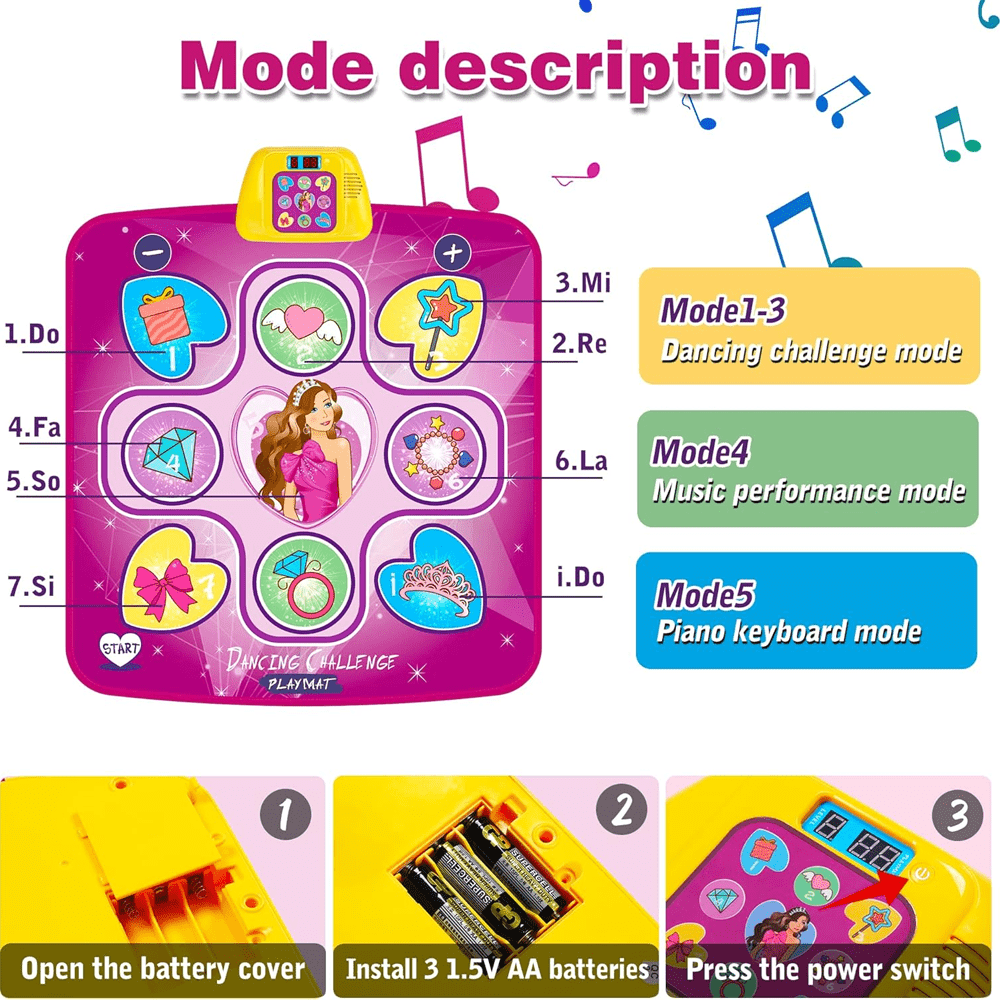 Light Up Musical Dance Mat For Kids 3-12 Years Old with 6 Game Modes