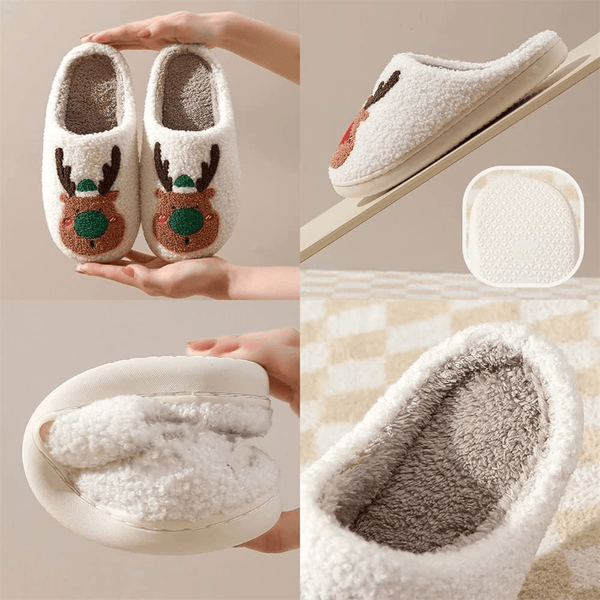 Christmas Elk Cotton Slippers, Holiday Reindeer Cozy Slippers