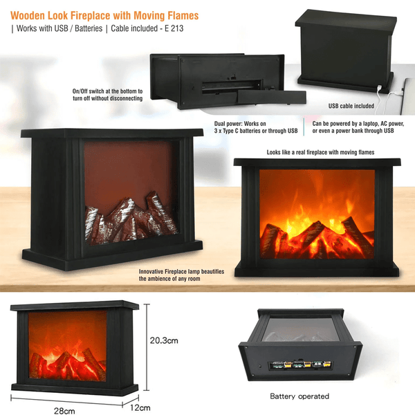 Flame Effect Fireplace Display Flameless Portable LED Lantern - Battery Operated