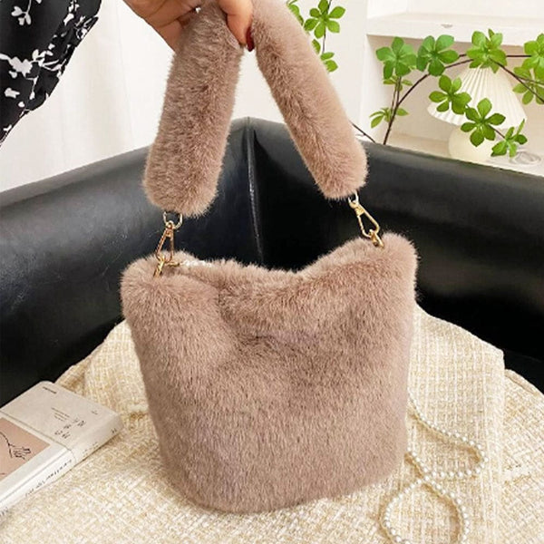 Elegant Faux Fur Minimalist Baguette Bag