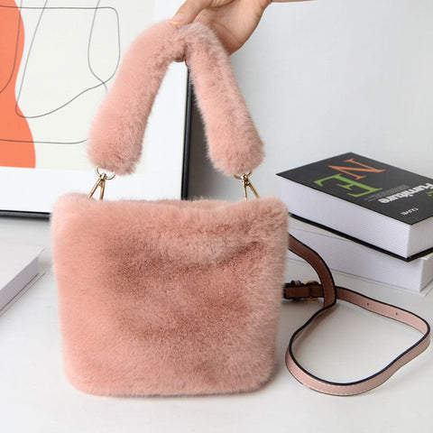 Elegant Faux Fur Minimalist Baguette Bag