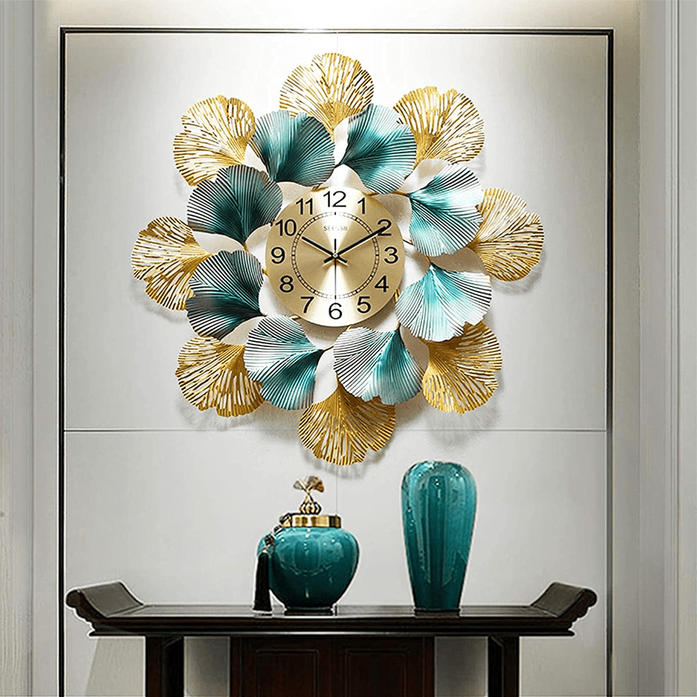 Wrought Iron Gingko Leaf Motif Mural Wall Clock