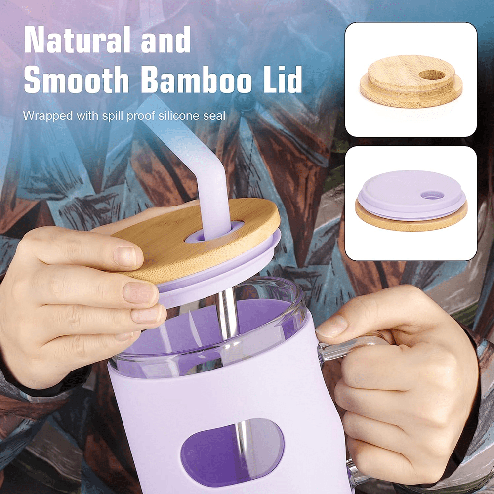 32 Oz Glass Tumbler with Bamboo Lid and Straw
