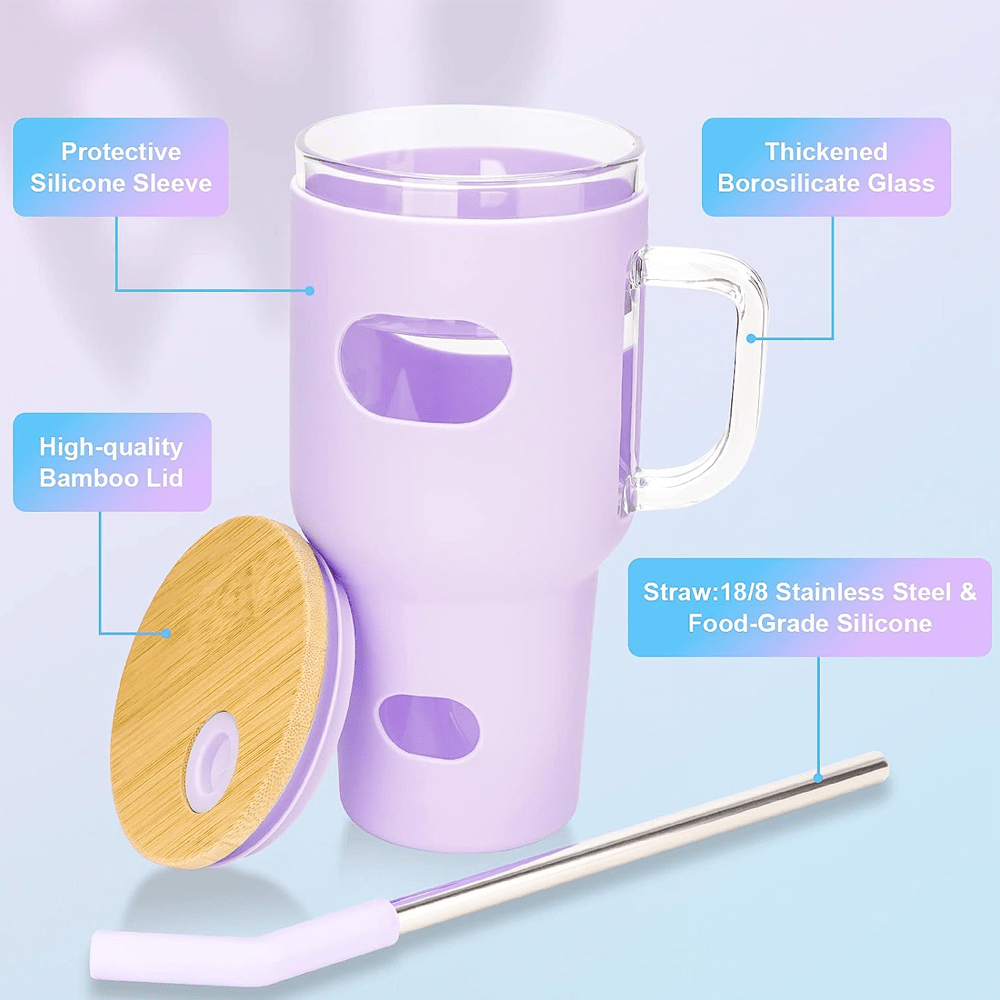 32 Oz Glass Tumbler with Bamboo Lid and Straw