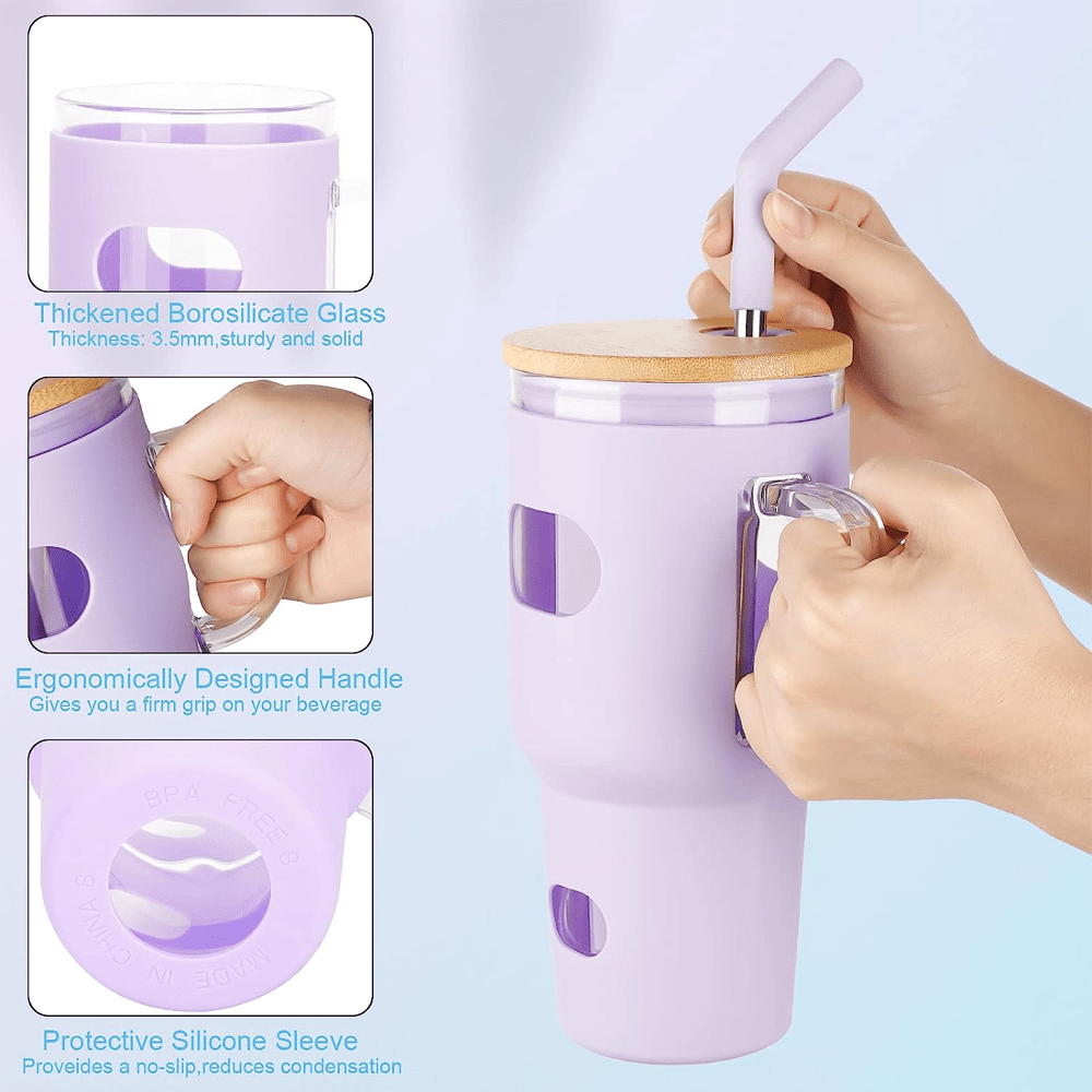 32 Oz Glass Tumbler with Bamboo Lid and Straw