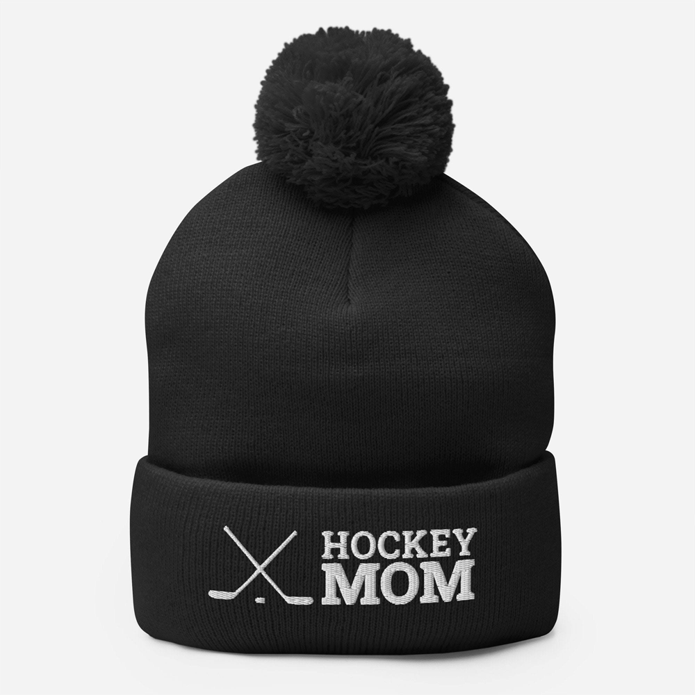 EMBROIDERED HOCKEY MOM HAT WITH POMPOM