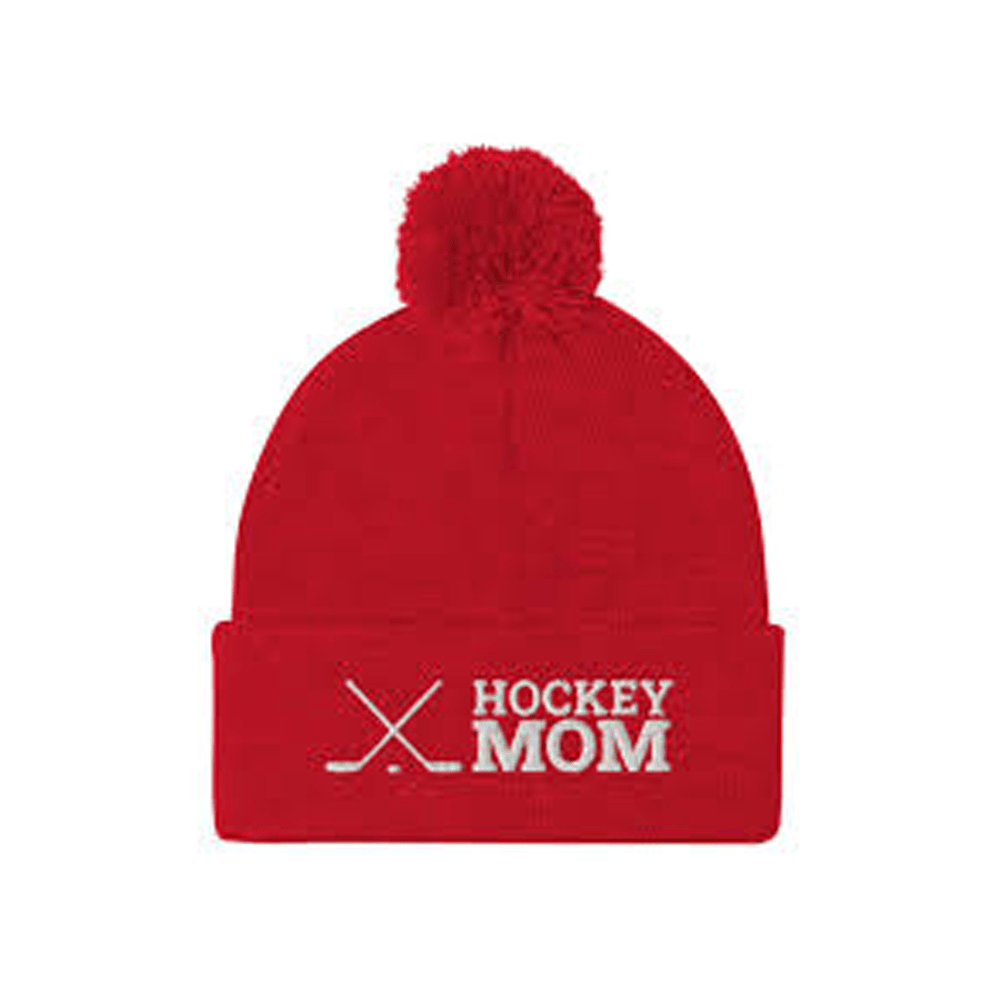 EMBROIDERED HOCKEY MOM HAT WITH POMPOM