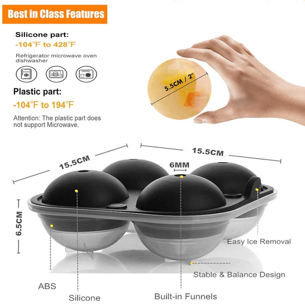 2 Pack Silicone Grade Ice Ball Maker & Tray