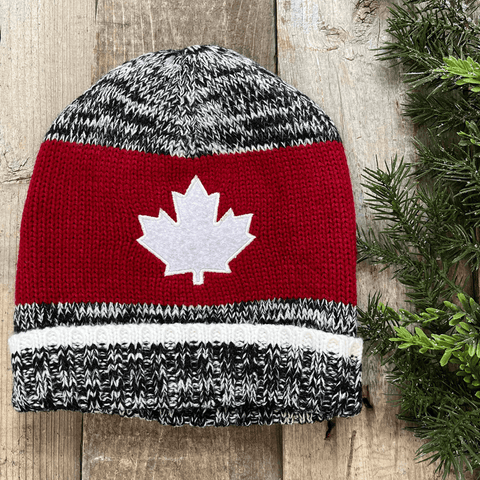FLEECE LINED EMBROIDERED MAPLE LEAF KNIT TOQUE