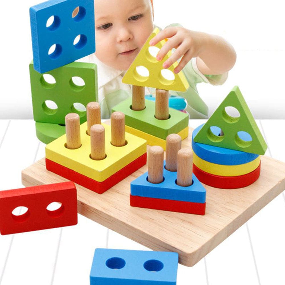Geometric Color and Shape Stacking Wooden Toy