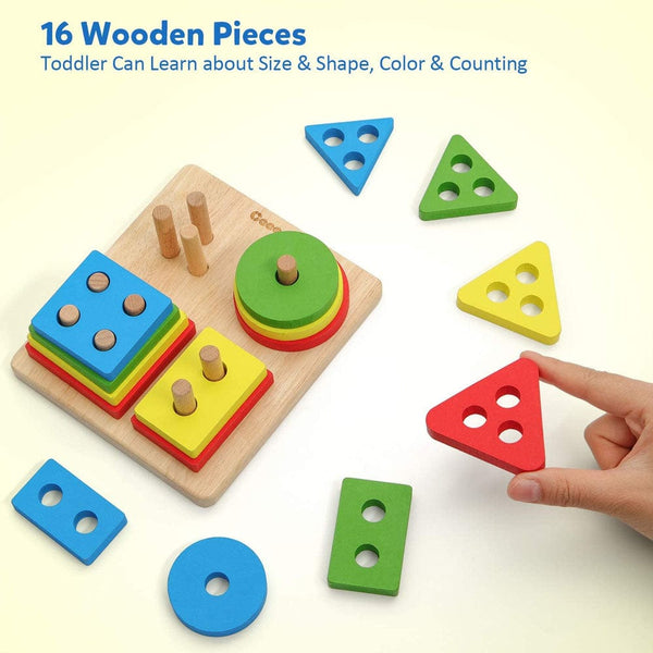 Geometric Color and Shape Stacking Wooden Toy