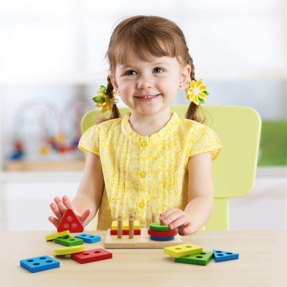 Geometric Color and Shape Stacking Wooden Toy