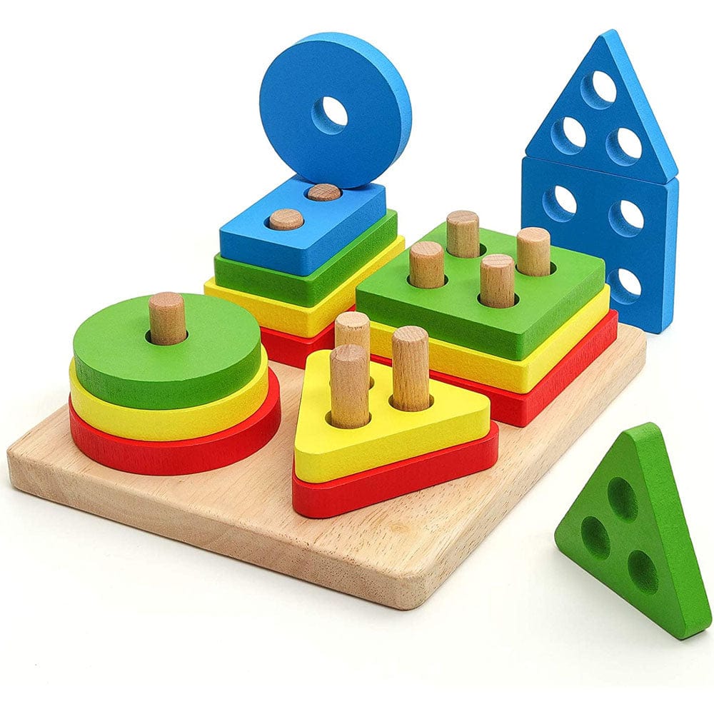 Geometric Color and Shape Stacking Wooden Toy