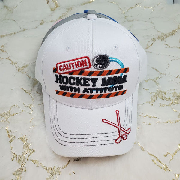 "Hockey Mom With Attitude" Ball Caps