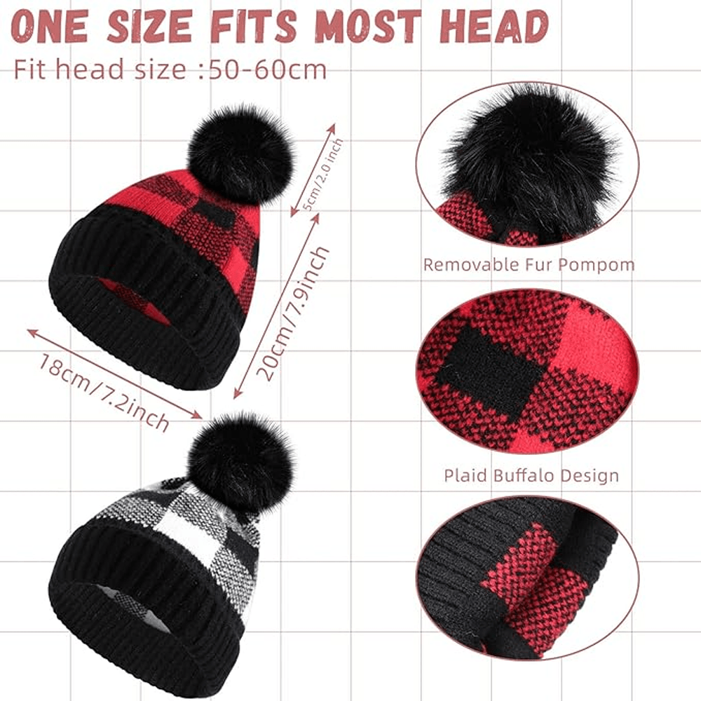 BUFFALO PLAID BEANIE WITH FAUX FUR POM