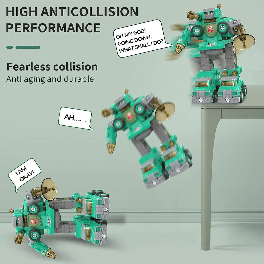 5 IN 1 PEACE DEFENDER ROBOT STEM TOY, 5 TRUCKS THAT TRANSFORM INTO GIANT ROBOT