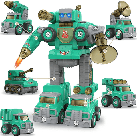 5 IN 1 PEACE DEFENDER ROBOT STEM TOY, 5 TRUCKS THAT TRANSFORM INTO GIANT ROBOT