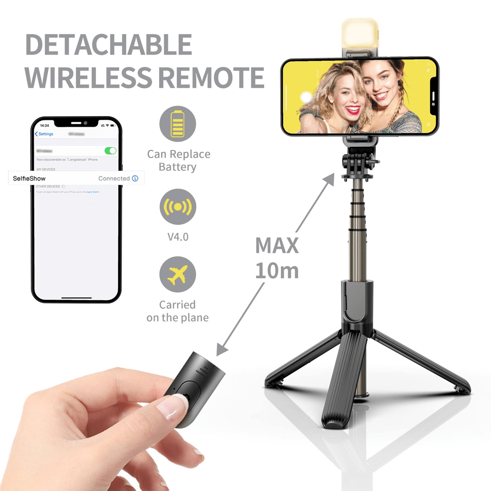The Selfie Stick Tripod with Remote and Flashlight