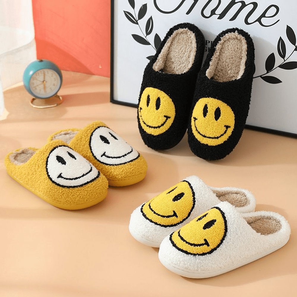 Super Comfy Glee Glide Happy Face Fuzzy Slippers