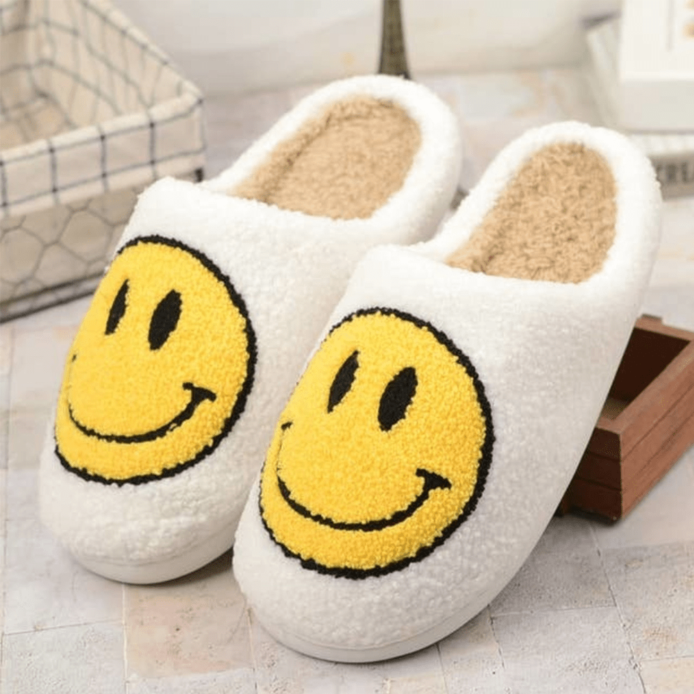 Super Comfy Glee Glide Happy Face Fuzzy Slippers