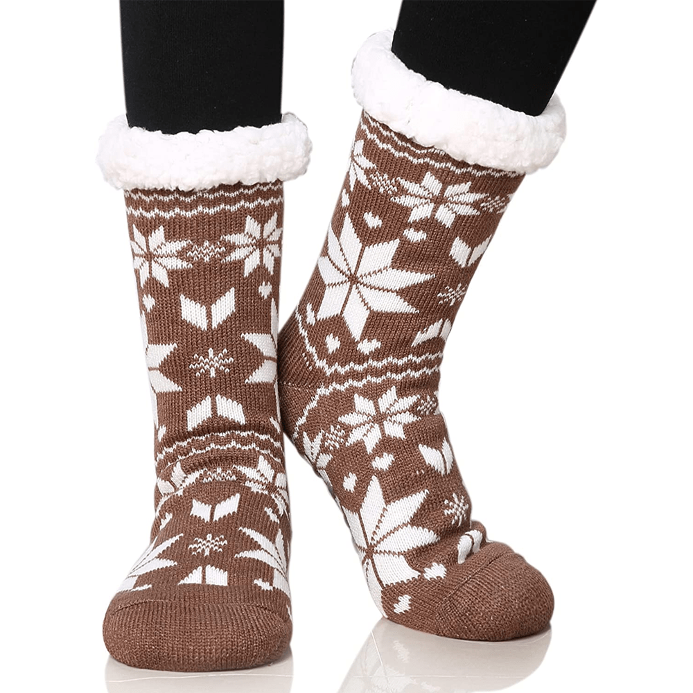 Women's Snowflake Thick Fur Lined Slipper Socks