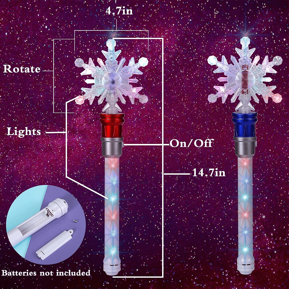 2 Pack Rotating Light-Up Magic Snowflake Wands, Light Up Toys For Kids